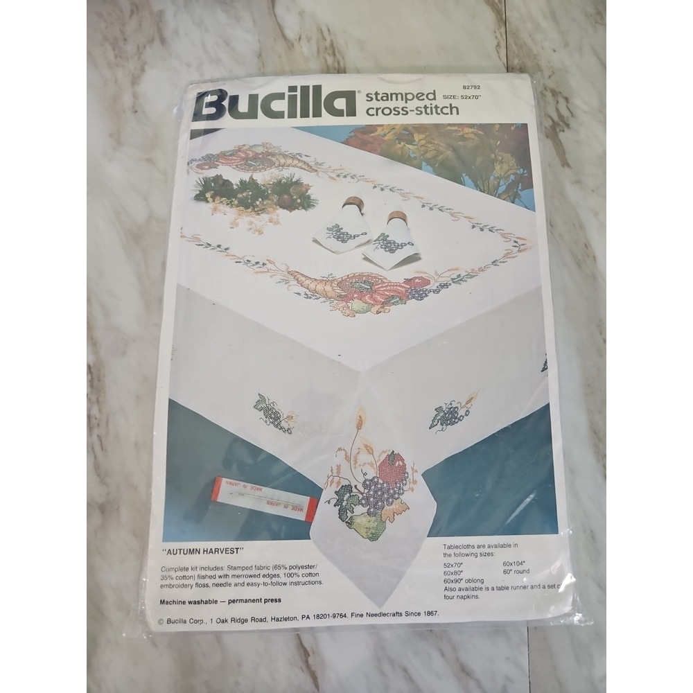 Bucilla Autumn‎ Harvest Stamped Cross Stitch Tablecloth Kit 82792 52 X 70"